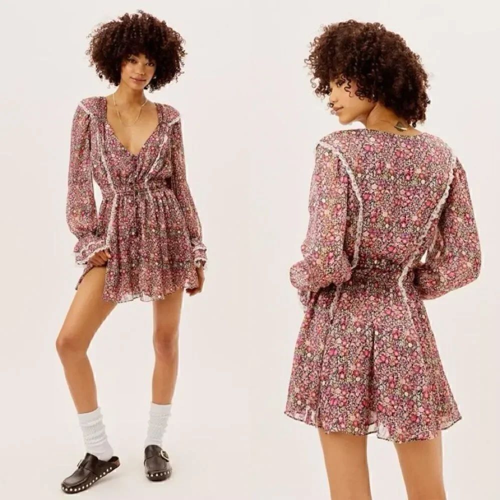 For Love & Lemons Grace Mini Pink Dress Floral Lace Size S